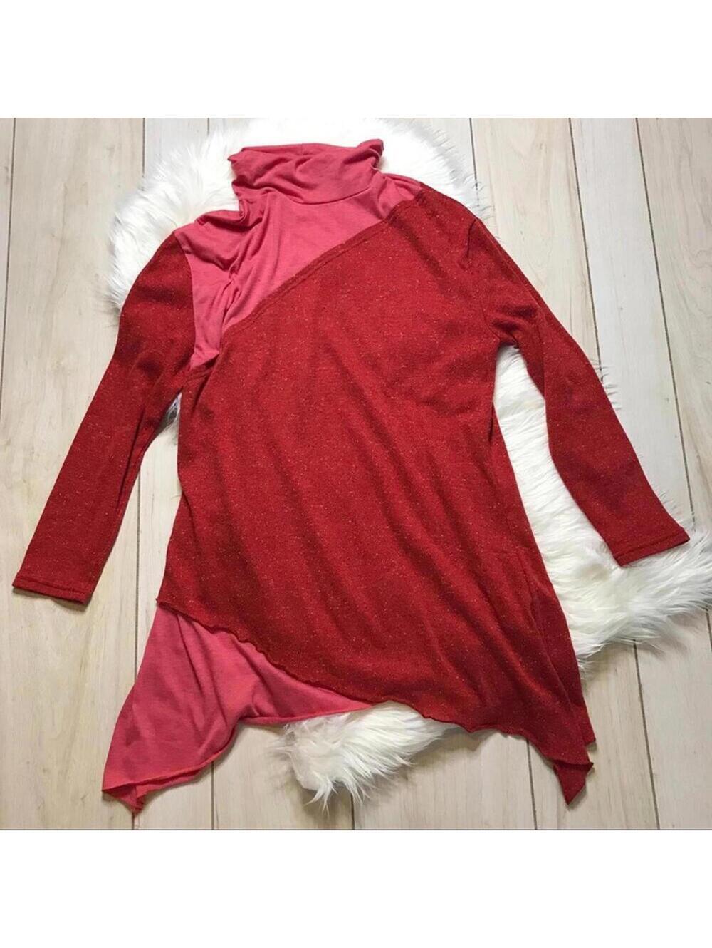 Lagenlook Pink & Red turtleneck Tunic Top